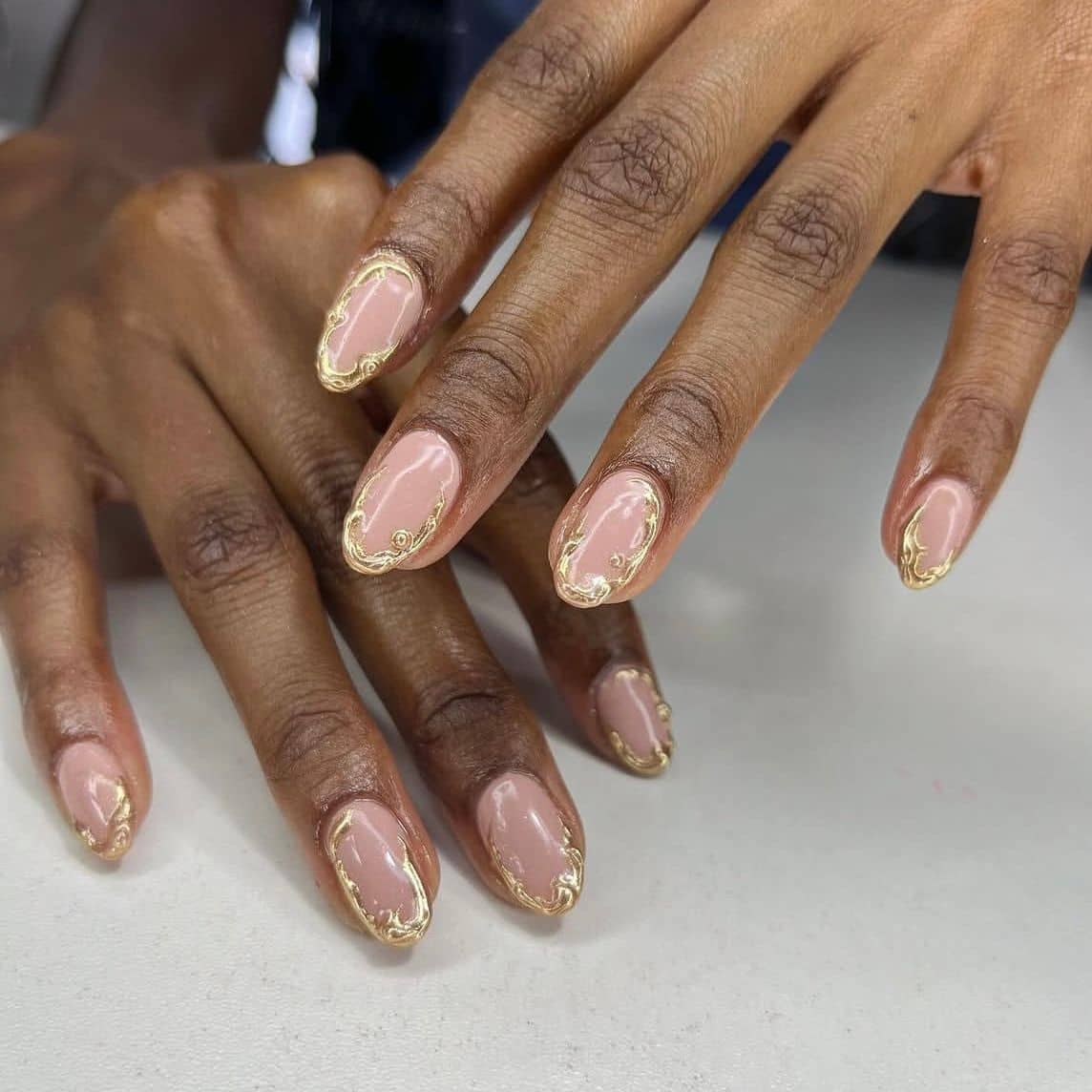 Gold and Pink Nails Art